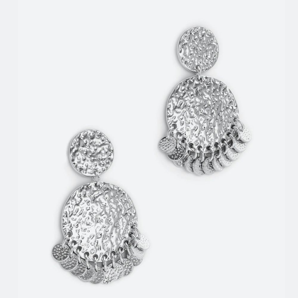 Market & Spruce Silver Hammered Disc Earrings NWT